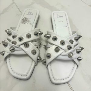 CHRISTIAN LOUBOUTIN MISS SPIKA CLUB LEATHER SLIDE SANDALS